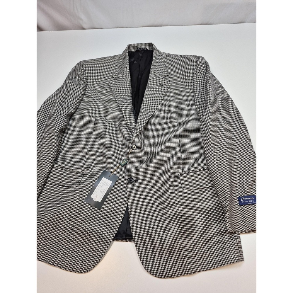 Zanieri Blazer Mens 48 Black Wool Comero Super 100s Check Sport Coat Italy NWT